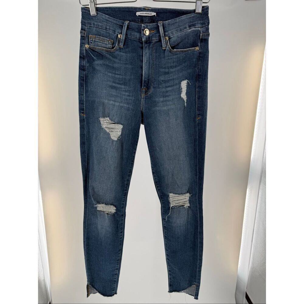 Good American Good Waist Distressed Tulip Ankle Jeans size 2/26